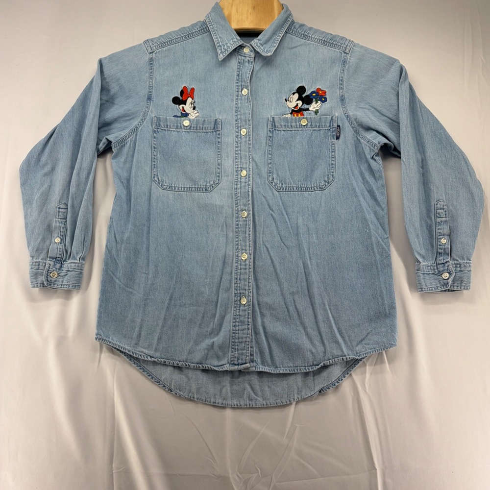 Vintage Mickey Unlimited Jerry Leigh Denim Shirt Mickey Minnie Mouse Light Wash